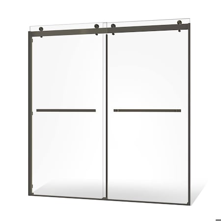 Fab Glass And Mirror Portofino Series Double Sliding Shower Door with Brushed Nickel Finish Adjustable 56in -60in W x SHPR60X79BN