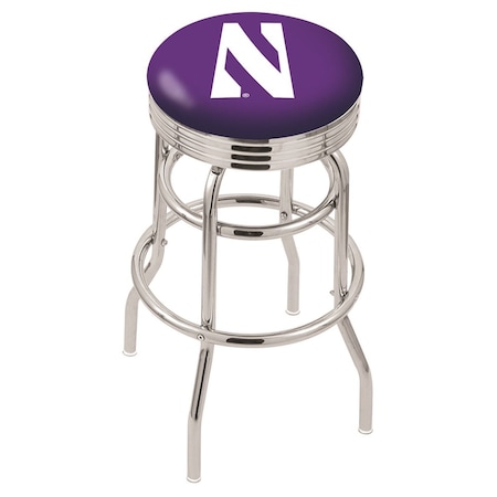 Holland Bar Stool Co 25" Chrome 2-Ring Northwestern Swivel Bar Stool, Accent Ring L7C3C25Nthwst