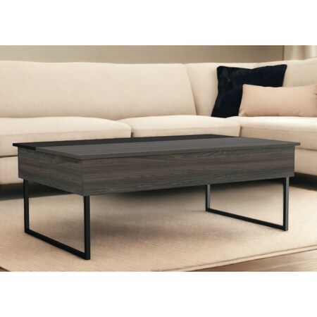 Homeroots 49" Espresso And Black Wood And Metal Lift Top Coffee Table 535052