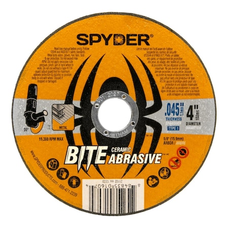 Spyder Abrasive Cut-Off Wheels, Type 1, 4-Inch Dia, .045-Inch Thick, 5/8-Inch Arbor Hole Size, Ceramic 21102