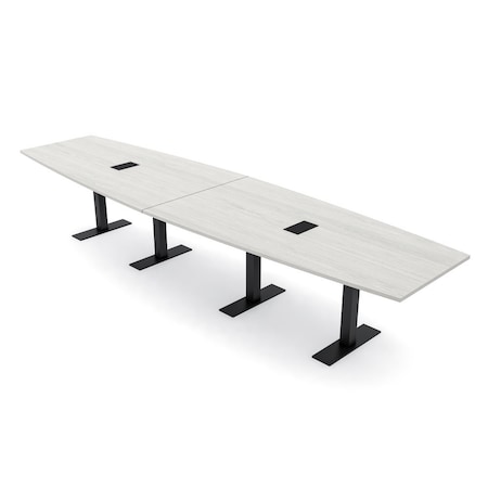 Skutchi Designs 14ft Conference Table With Power Unit | 14 Person Modular Boat Meeting Table | Harmony Series HAR-BOT-48X168-T.BK-K458-EBLK