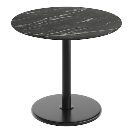 Flash Furniture Commercial 36" Black Faux Marble HPL Tabletop with Black Table Height RD Base ST-RD36-BKMAR-TR24-GG