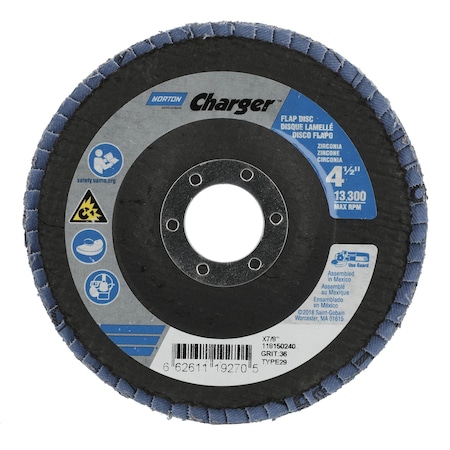 Norton Abrasives Fiberglass Flap Disc, 4-1/2"x7/8", 36 Grit 66261119270