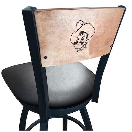 Holland Bar Stool Co 36" Blk Wrinkle Oklahoma State Swivel Bar Stool, Laser Engraved Back L03836BWMedMplAOKStUnBlkVinyl