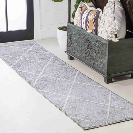 Jonathan Y Cole Minimalist Diamond Trellis Light Gray/White 2 ft. x 10 ft. Runner Rug SEU102G-210