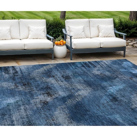 Homeroots 10' X 14' Navy Blue And Sky Blue Abstract Washable Indoor Outdoor Area Rug 587127