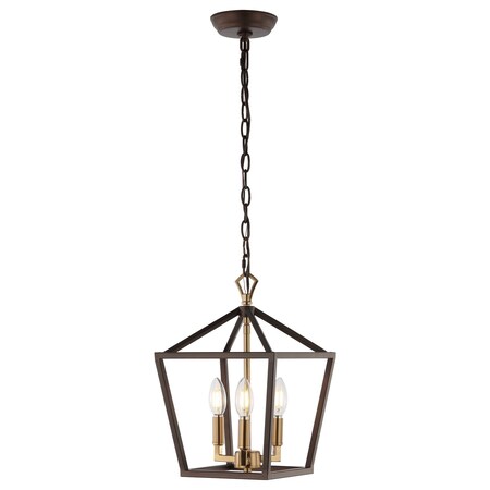 Jonathan Y Ojai 10" 3-Light Iron Classic Modern Pagoda LED Pendant Lantern, Oil Rubbed Bronze/Brass Gold JYL7601D