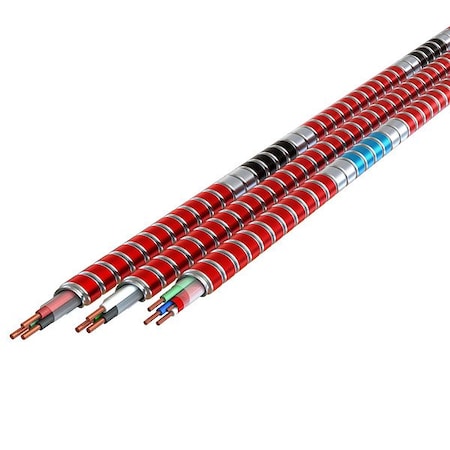 Afc Cable Systems Metal Clad Building Cable, Fire Alarm Cable, 16 AWG, 2C with Ground C, Red, Galvanized Steel, Solid SF10R60-00