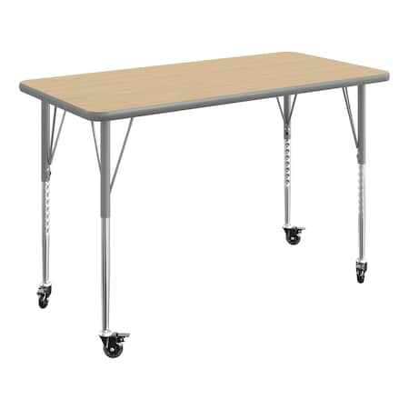 Flash Furniture Commercial Adjustable Height Rectangular Activity Table - Locking Casters-LT NAT XU-A2448-REC-LTNAT-T-A-CAS-GG
