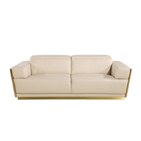 Homeroots 89" Cream Italian Leather Solid Wood Sofa 720458