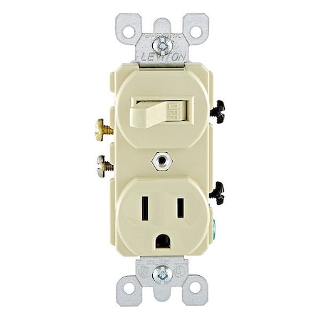 Leviton CombinationSwitch/Outlet, 15A, 1/2hp, Ivory 5225-I