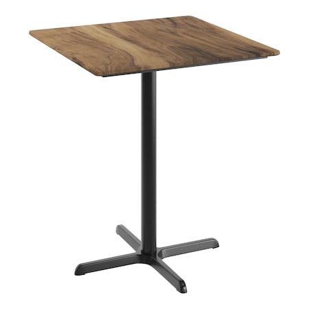 Flash Furniture Commercial 36" Natural HPL Tabletop with Black Bar Height X Base ST-SQ36-NAT-T3030B-GG