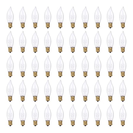 Bulbrite 15w Dimmable Clear CA8 Incandescent Light Bulbs Candelabra (E12) Base, 2700K Warm White Light, 50PK 861987