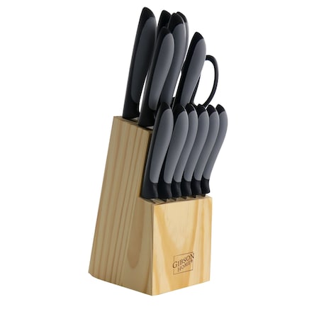 Gibson Home Dorain 14 Piece Stainless Steel Cutlery Set in Black with Wood Block 127769.14