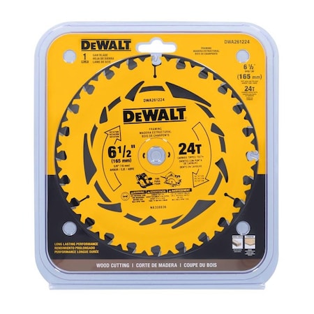 Dewalt 6-1/2 in. D X 5/8 in. Tungsten Carbide Tipped Circular Saw Blade 24 teeth DWA261224