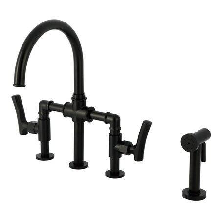 Kingston Brass Bridge Kitchen Faucet with Brass Sprayer, Matte Black KS2330TKL
