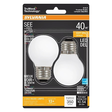 Sylvania Natural LED Bulb, Globe, G165 Lamp, 40 W Equivalent, E26 Lamp Base, Dimmable, Frosted 40799