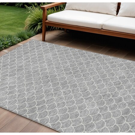Homeroots 9' X 12' Gray And Ivory Geometric Washable Indoor Outdoor Area Rug 596193