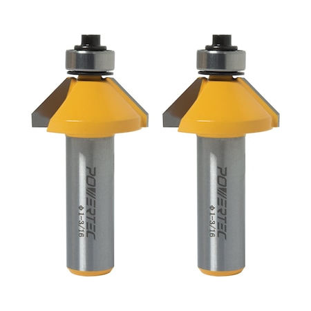 Powertec 45 Degree Chamfer Router Bit, 1-3/16 in. Cutting Diameter, 1/2 in. Shank, 1/2 in. Depth, 2PK 73050-P2N
