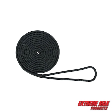 Extreme Max 3006.2084 BoatTector Double Braid Nylon Dock Line - 3/8" x 15', Black 3006.2084