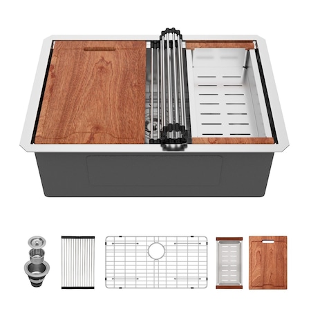 Wrightmaster 28 in. Undermount 16-Gauge Single Bowl Stainless Steel Workstation Kitchen Sink with Colander ZOR-US2819A1