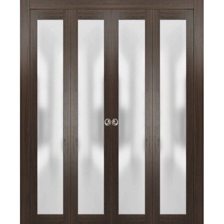 Sartodoors Sliding Closet Double Bi-fold Doors 96" x 84", Planum 2102 Chocolate Ash with Frosted Glass PLANUM2102DBF-CA-96 x 84 (4* 24x84)