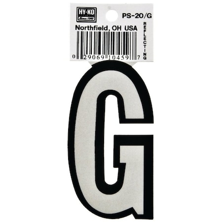 Hy-Ko Reflective Letter, Character: G, 3-1/4 in H Character, Black/White Character, Vinyl PS-20/G