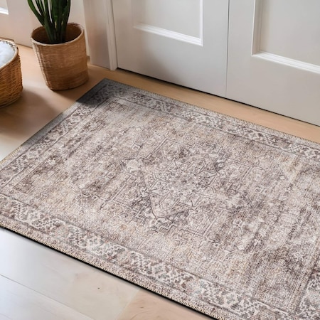 World Rug Gallery Beige Classic Washable Rug - Flat Pile, Non-Slip, Versatile for Any Room 2 ft x 3 ft WR172BEIGE2X3