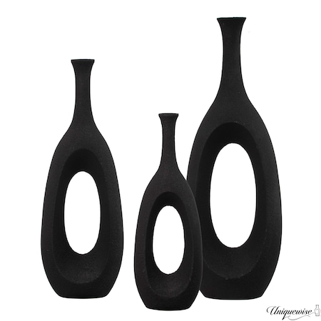 Uniquewise Set of 3 Frosted Black Fiberglass Tall Floor Vase - Decorative Vase for Modern Home Decor QI004676.3