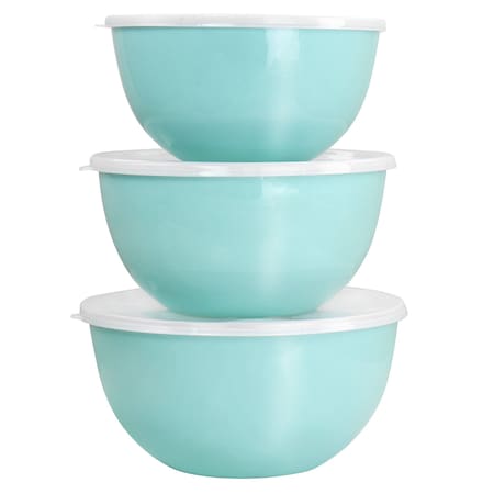 Martha Stewart 6 Piece Enamel Mixing Bowl and Lid Set in Turquoise 130038.06
