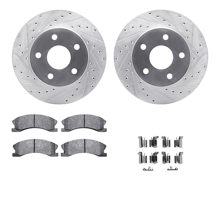 Dynamic Friction Co DFC Brake Rotor - Drilled & Slotted - Silver- Heavy Duty Brake Pad includes Hardware 7412-42033