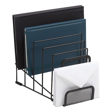Tru Red Metal Incline Sorter with Wire Mesh Mobile Device Holder, 6 Sections, Matte Black TR57561-CC