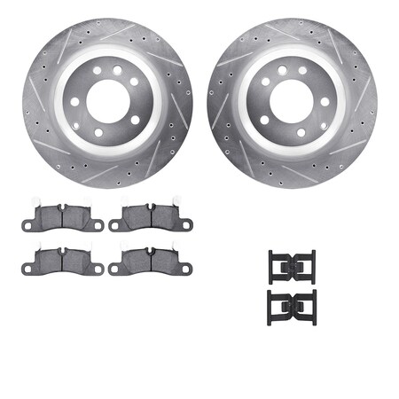 Dynamic Friction Co DFC Rotors-Drilled & Slotted-Silver w/ EURO 5000 Ceramic Brake Pads Incl Hdw 7612-02011