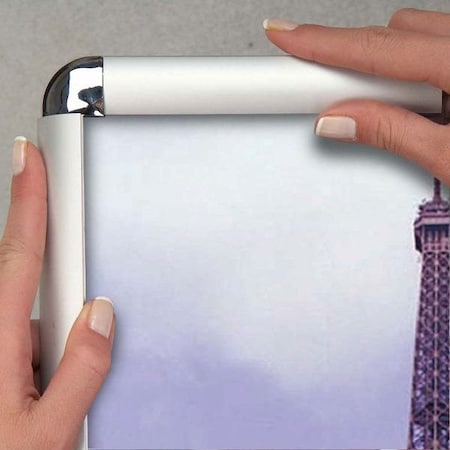 M&T Displays Snap Frame 11 in. X 17 in. Poster Size, 1 in. Silver, Round Corner UCN250N017x2990