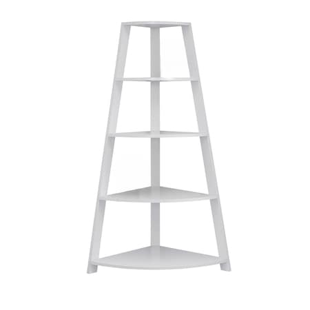 Homeroots White Wood Four Tier Corner Bookcase 332801