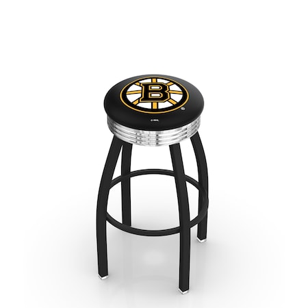 Holland Bar Stool Co 25" Blk Wrinkle Boston Bruins Swivel Bar Stool, Chrome Ring L8B3C25BosBru