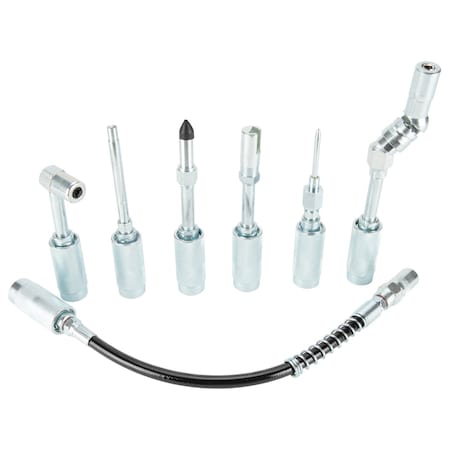 Performance Tool 7 pc. Grease Gun Kit, Angle Tip, Hose Extension, Couplers W50049