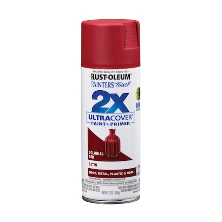 Rust-Oleum Painter's Touch 2X Ultra Cover Spray Paint, Colonial Red, Satin, Solvent, 12 oz 334063