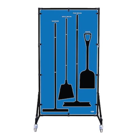 5S Supplies Housekeeping Shadow Board Broom Station V6, Blue Shadows, Kit, No Text HSB-V6-BLUE-KIT-NO TEXT