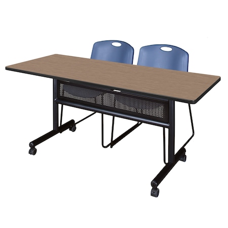 Regency Kobe Flip-Top Privacy Nesting Table W/ 2 Zeng Stack Chairs, 60 in W, 30 in L, Noble Oak MKFTM6030NO44BE