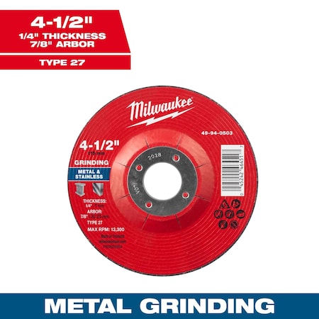 Milwaukee Tool Grinding Wheel, 4 1/2" dia. 49-94-0503