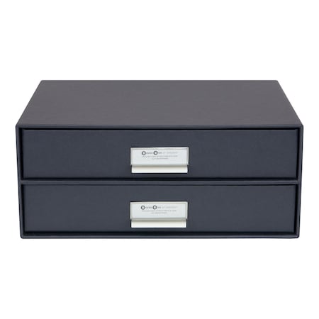 Bigso Birger 2-Drawer Fiberboard Label Frame Document Letter Box, 5.7 x 13 x 9.8 in, Dark Grey, 3PK 943145644