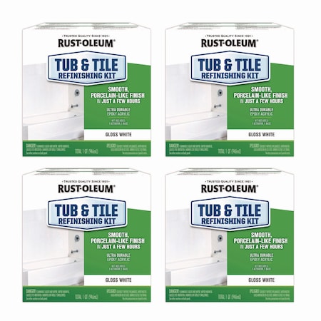 Rust-Oleum Specialty Tub and Tile Refinishing Kit, Gloss White, Quart, 4PK 384165
