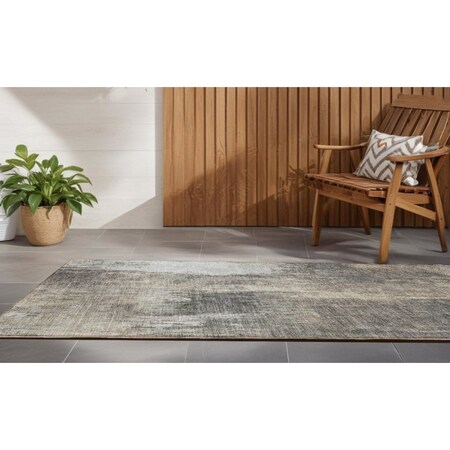 Homeroots 8' Taupe And Gray Abstract Washable Indoor Outdoor Runner Rug 563611