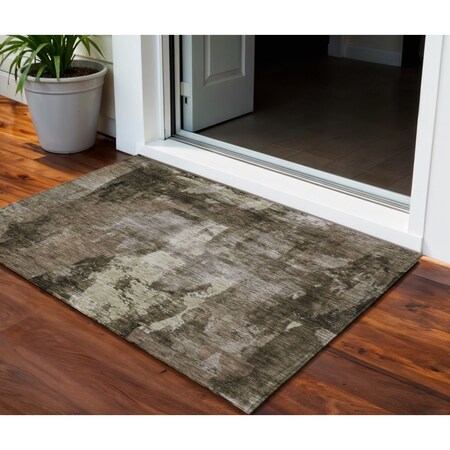Homeroots 3' X 5' Brown Black And Beige Abstract Washable Indoor Outdoor Area Rug 603155