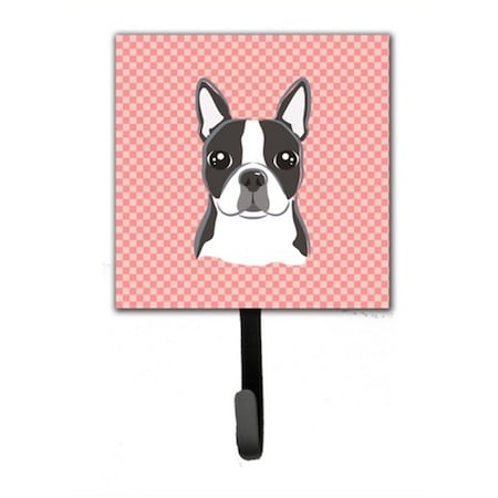 Carolines Treasures Checkerboard Pink Boston Terrier Leash and Key Holder BB1203SH4