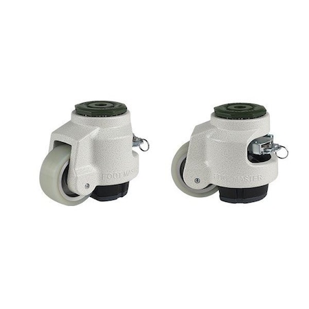 Foot Master Leveling Caster, Rachet, 75mm MC Nylon Wheel, M16x2.0P Stem, Swivel, 750kg Cap, NBR Foot Pad, Ivory GDR-100-S-HUP