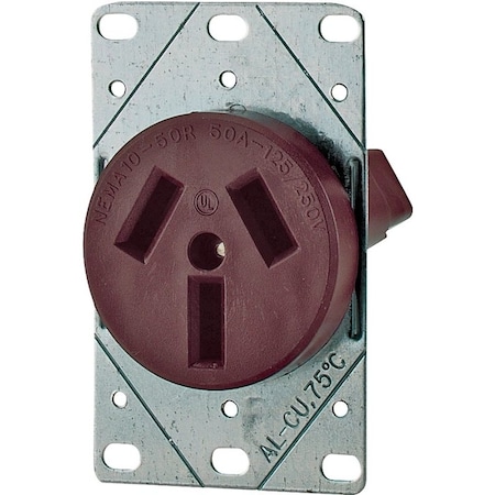 Eaton Wiring Devices Straight Blade Receptacle, 10-50R, 50 A, 125/250V AC, 3 Pole, 3 Wire, Flush Mount, Non-Grounded AH32BK-F