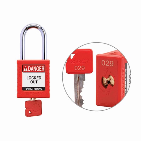 Brady Padlock Plastic RED 1.5in Stl KeyCode29 SDPL-RED-38ST-029