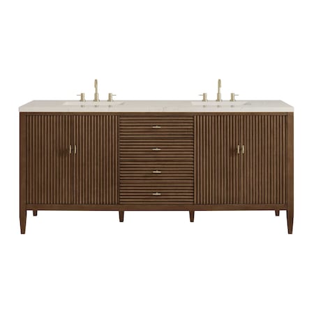 James Martin Vanities Myrrin 72" Vanity, Mid Century Walnut, w/ 3 CM Siberian Silestone Top w/FreePower Wireless Charger 485-V72-WLT-FSFR